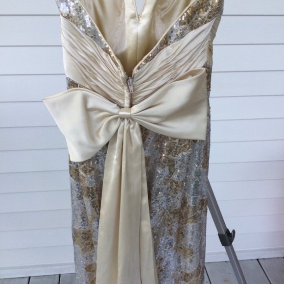 Cire’ Strapless or Halter Silver and Champagne sequine gown, size 4 - Picture 6 of 14